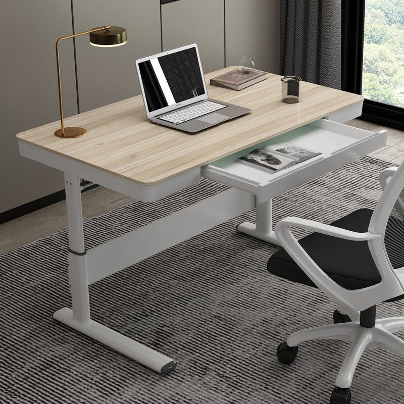 Contemporary Standing Desk Converter White Metal Base Desk for Office Natural Clearhalo 'furn' 'furn_office_desk' 'Furniture' 'Office Desks' 'Office Furniture' 'office_desk' 5232930