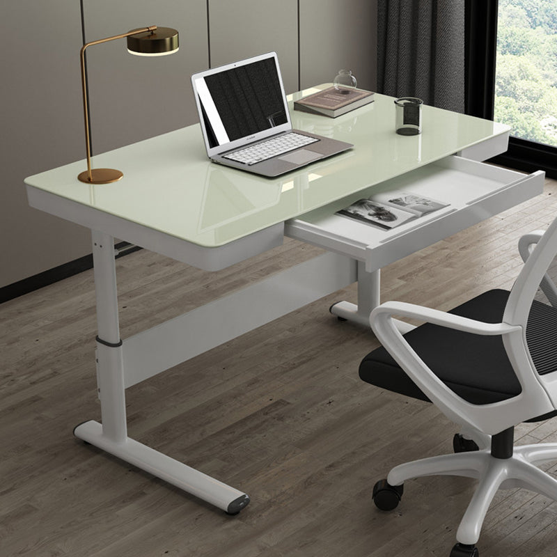 Contemporary Standing Desk Converter White Metal Base Desk for Office Off-White Clearhalo 'furn' 'furn_office_desk' 'Furniture' 'Office Desks' 'Office Furniture' 'office_desk' 5232931