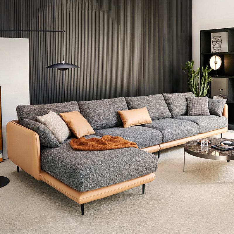 Contemporary Tuxedo Arm Sofa with Pillows 35.43" for Living Room 146"L x 67"W x 35"H Black Left Clearhalo 'furn' 'furn_sofas' 'Furniture' 'Living Room Furniture' 'Sofa' 'sofas' 5234209