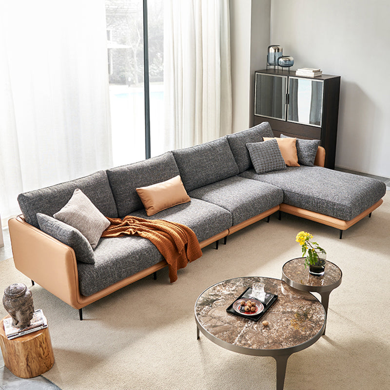 Contemporary Tuxedo Arm Sofa with Pillows 35.43" for Living Room 146"L x 67"W x 35"H Black Right Clearhalo 'furn' 'furn_sofas' 'Furniture' 'Living Room Furniture' 'Sofa' 'sofas' 5234213