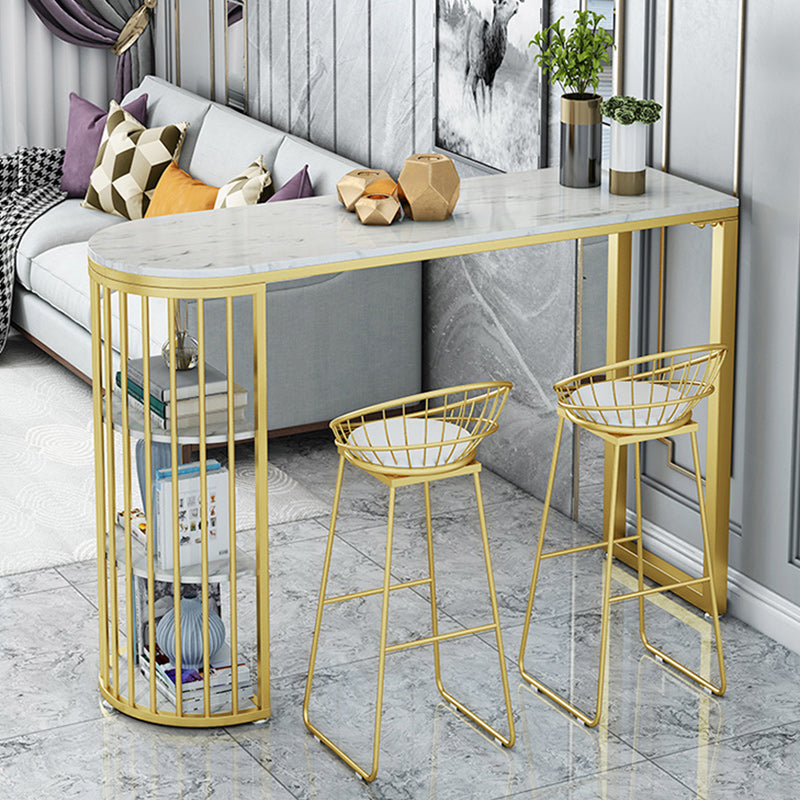 Stone Bar Dining Table Glam Style Rectangle Bar Table with Double Pedestal for Dining Room 70.9"L x 15.7"W x 41.3"H Free Form Without Chairs Clearhalo 'Bar Furniture' 'Bar Tables' 'bar_tables' 'furn' 'furn_bar_tables' 'Furniture' 'Kitchen & Dining Furniture' 5240216