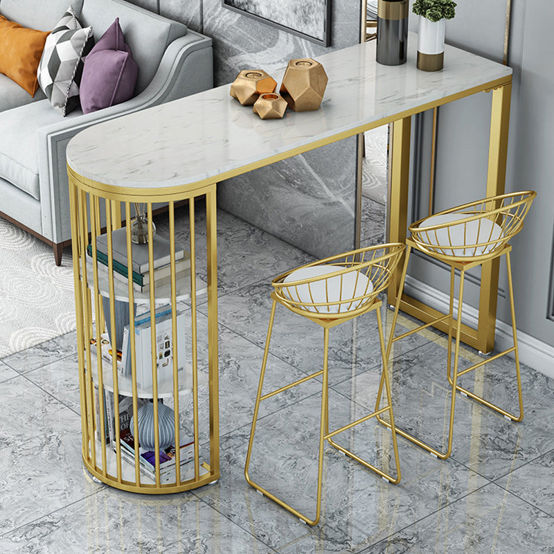 Stone Bar Dining Table Glam Style Rectangle Bar Table with Double Pedestal for Dining Room Free Form Without Chairs Clearhalo 'Bar Furniture' 'Bar Tables' 'bar_tables' 'furn' 'furn_bar_tables' 'Furniture' 'Kitchen & Dining Furniture' 5240217