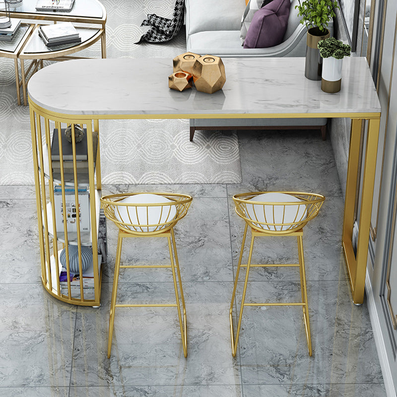 Stone Bar Dining Table Glam Style Rectangle Bar Table with Double Pedestal for Dining Room Free Form Without Chairs Clearhalo 'Bar Furniture' 'Bar Tables' 'bar_tables' 'furn' 'furn_bar_tables' 'Furniture' 'Kitchen & Dining Furniture' 5240218