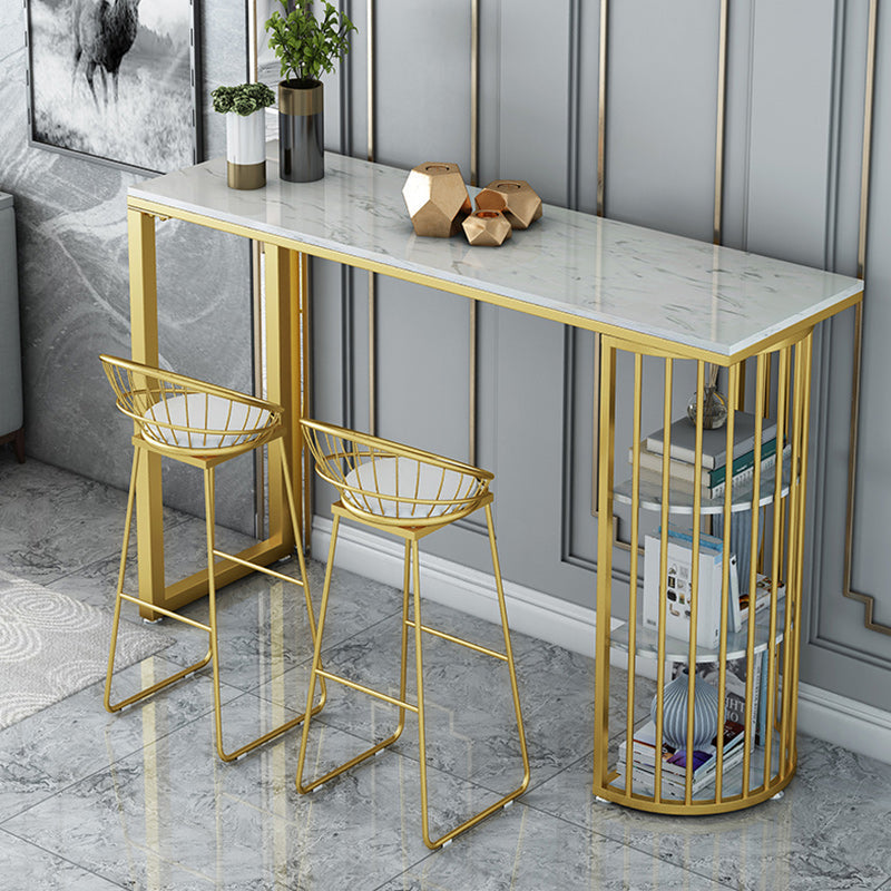 Stone Bar Dining Table Glam Style Rectangle Bar Table with Double Pedestal for Dining Room Rectangular Without Chairs Clearhalo 'Bar Furniture' 'Bar Tables' 'bar_tables' 'furn' 'furn_bar_tables' 'Furniture' 'Kitchen & Dining Furniture' 5240219