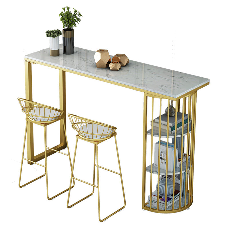 Stone Bar Dining Table Glam Style Rectangle Bar Table with Double Pedestal for Dining Room 78.7"L x 15.7"W x 41.3"H Rectangular Without Chairs Clearhalo 'Bar Furniture' 'Bar Tables' 'bar_tables' 'furn' 'furn_bar_tables' 'Furniture' 'Kitchen & Dining Furniture' 5240220