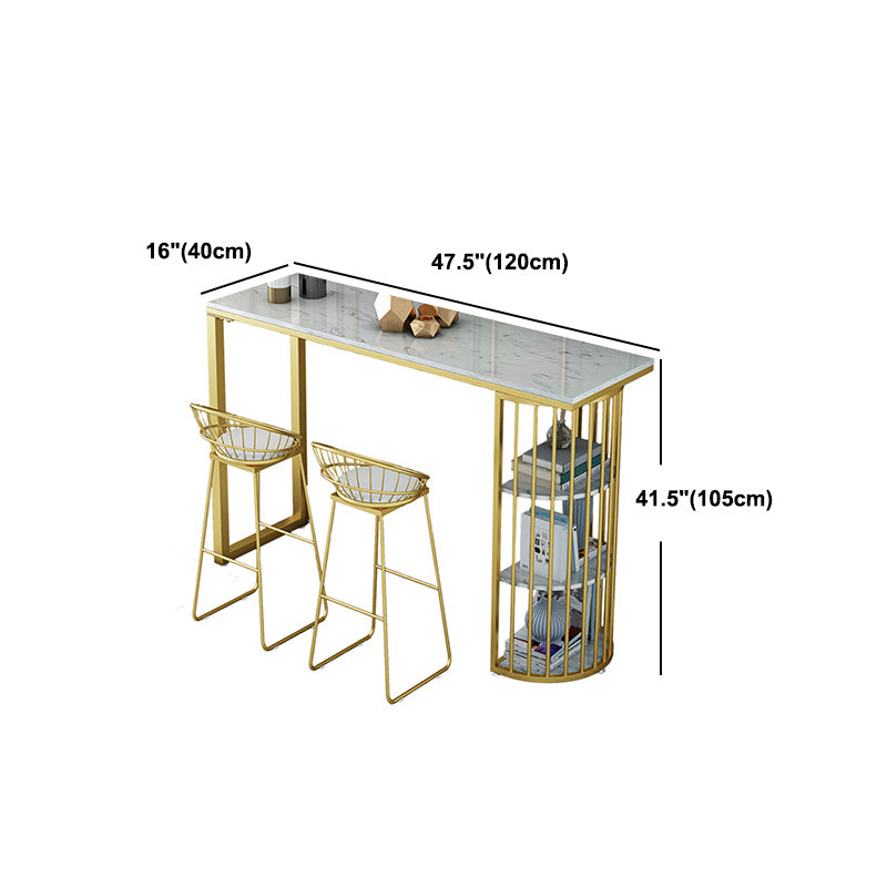 Stone Bar Dining Table Glam Style Rectangle Bar Table with Double Pedestal for Dining Room Clearhalo 'Bar Furniture' 'Bar Tables' 'bar_tables' 'furn' 'furn_bar_tables' 'Furniture' 'Kitchen & Dining Furniture' 5240226