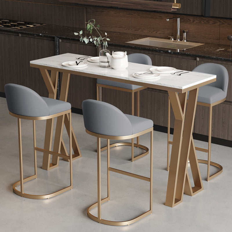 Bar-Esstisch aus Stein, moderner rechteckiger Bartisch mit 4-beinigem Sockel für das Esszimmer