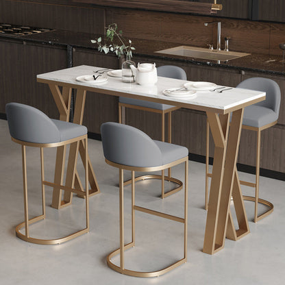 Bar-Esstisch aus Stein, moderner rechteckiger Bartisch mit 4-beinigem Sockel für das Esszimmer