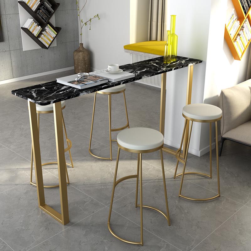 Glam Style Rectangle Stone Bar Tableau de 42 pouces Hauteur Gold Sled Piedstal Bistro Table
