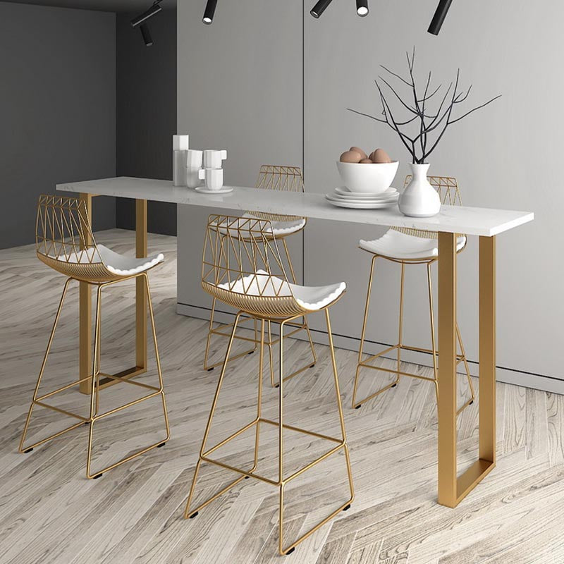 Glam Style Rectangle Stone Bar Tableau de 42 pouces Hauteur Gold Sled Piedstal Bistro Table