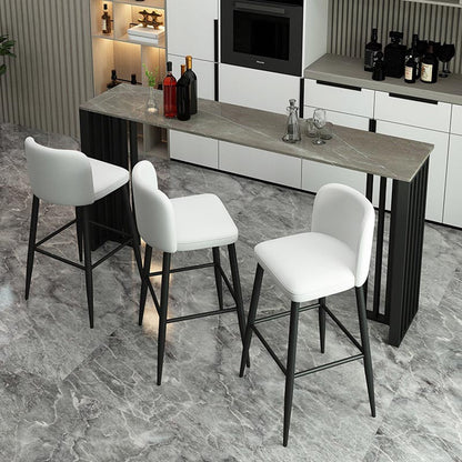 Industrial Style Stone Top Bar Table Steel Pedestal Bistro Table 47.2"L x 15.7"W x 41.3"H Gray Without Chairs Clearhalo 'Bar Furniture' 'Bar Tables' 'bar_tables' 'furn' 'furn_bar_tables' 'Furniture' 'Kitchen & Dining Furniture' 5240386