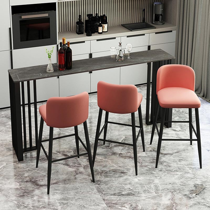 Industrial Style Stone Top Bar Table Steel Pedestal Bistro Table 63"L x 15.7"W x 41.3"H Gray Without Chairs Clearhalo 'Bar Furniture' 'Bar Tables' 'bar_tables' 'furn' 'furn_bar_tables' 'Furniture' 'Kitchen & Dining Furniture' 5240387