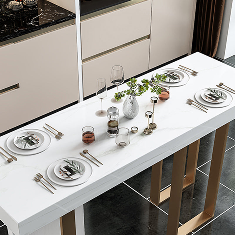 Stone Bar Dining Table Glam Rectangle Bar Table with 3 Legs Pedestal for Balcony Kitchen