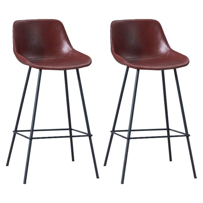 Contemporary Bar-stool PU Leather Counter Bar Stool for Kitchen with 4 Metal Legs Burgundy 2 Piece Set Clearhalo 'Bar Furniture' 'Bar Stools' 'bar_stools' 'furn' 'furn_bar_stools' 'Furniture' 'Kitchen & Dining Furniture' 5240906