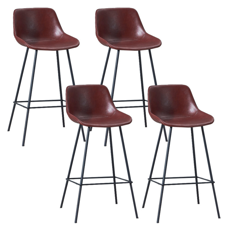 Contemporary Bar-stool PU Leather Counter Bar Stool for Kitchen with 4 Metal Legs Burgundy 4 Piece Set Clearhalo 'Bar Furniture' 'Bar Stools' 'bar_stools' 'furn' 'furn_bar_stools' 'Furniture' 'Kitchen & Dining Furniture' 5240908