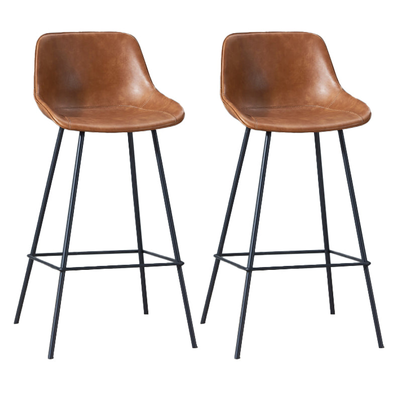 Contemporary Bar-stool PU Leather Counter Bar Stool for Kitchen with 4 Metal Legs Yellow-Brown 2 Piece Set Clearhalo 'Bar Furniture' 'Bar Stools' 'bar_stools' 'furn' 'furn_bar_stools' 'Furniture' 'Kitchen & Dining Furniture' 5240910