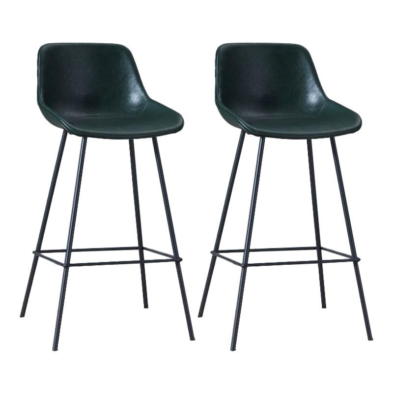 Contemporary Bar-stool PU Leather Counter Bar Stool for Kitchen with 4 Metal Legs Blackish Green 2 Piece Set Clearhalo 'Bar Furniture' 'Bar Stools' 'bar_stools' 'furn' 'furn_bar_stools' 'Furniture' 'Kitchen & Dining Furniture' 5240914