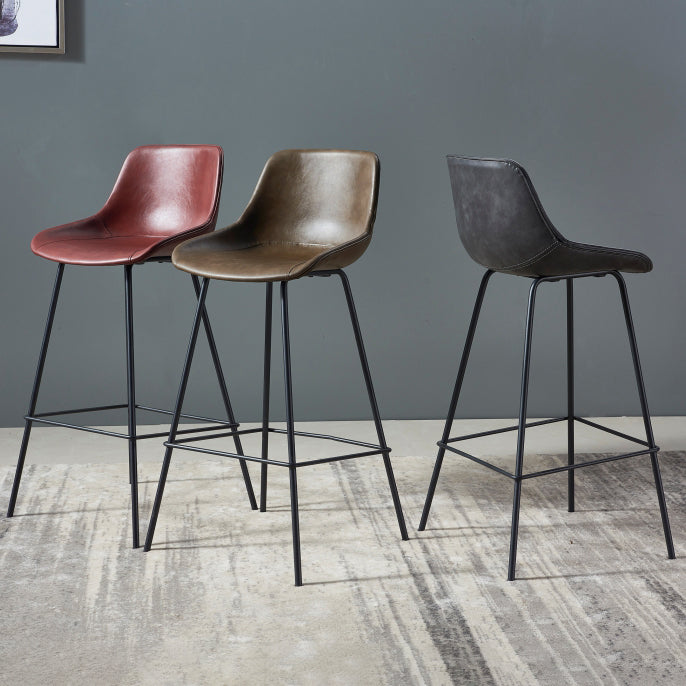 Contemporary Bar-stool PU Leather Counter Bar Stool for Kitchen with 4 Metal Legs Clearhalo 'Bar Furniture' 'Bar Stools' 'bar_stools' 'furn' 'furn_bar_stools' 'Furniture' 'Kitchen & Dining Furniture' 5240917