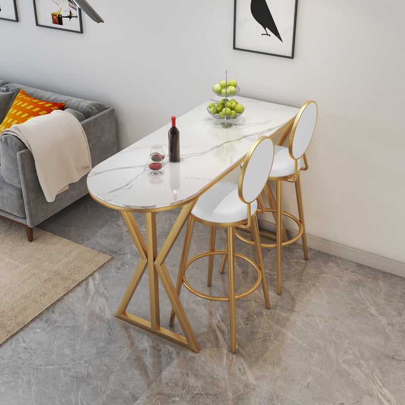 Glam 1/2/3/5 Pieces Sintered Stone Bar Table Set Fixed Table Counter Set for Dining Room 3 Pieces: Table, 2 White Chairs Clearhalo 'Bar Furniture' 'furn' 'furn_home_bar_bar_sets' 'Furniture' 'Home Bars & Bar Sets' 'home_bar_bar_sets' 'Kitchen & Dining Furniture' 5240955