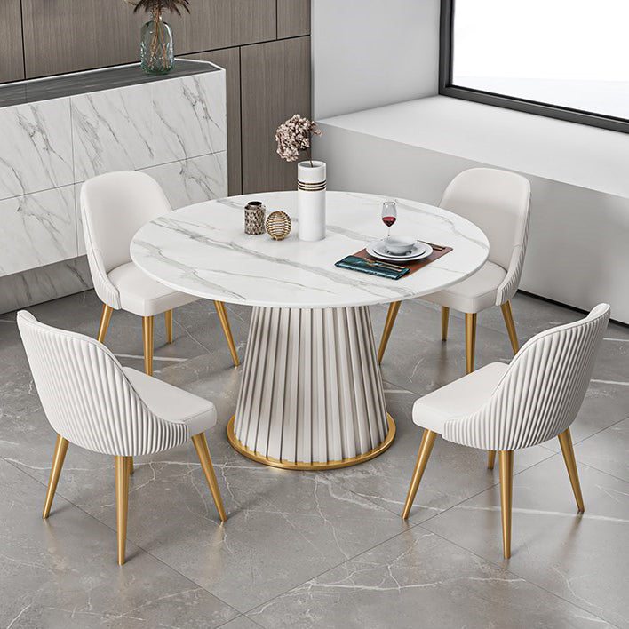 Glam Round Dining Table Set 1/2/5/7 Pieces Dinette Set with White Sintered Stone Top
