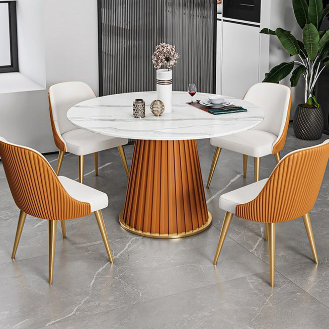 Glam Round Dining Table Set 1/2/5/7 Pieces Dinette Set with White Sintered Stone Top