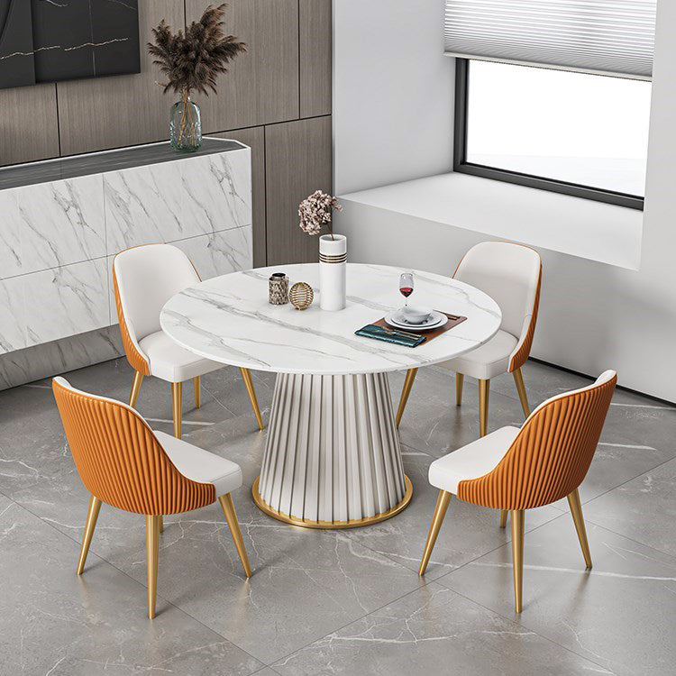 Glam Round Dining Table Set 1/2/5/7 Pieces Dinette Set with White Sintered Stone Top