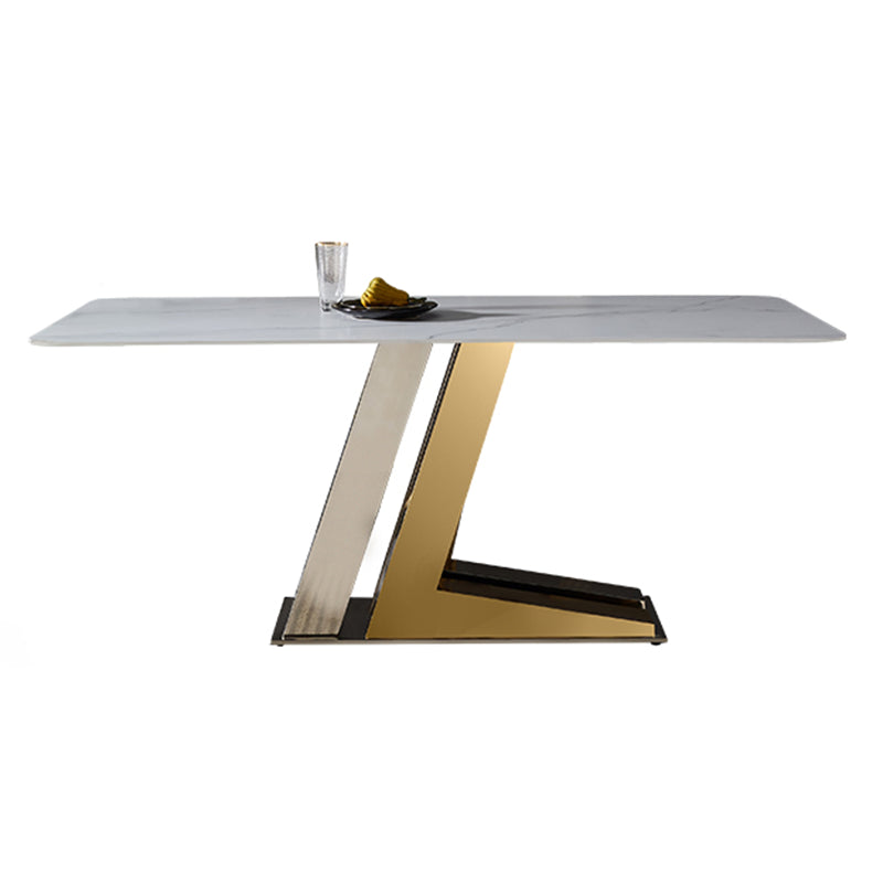 Set dinette rettangolare Glam Set tavolo da pranzo da 1/4/5/7 pezzi con piano in pietra sinterizzata bianca