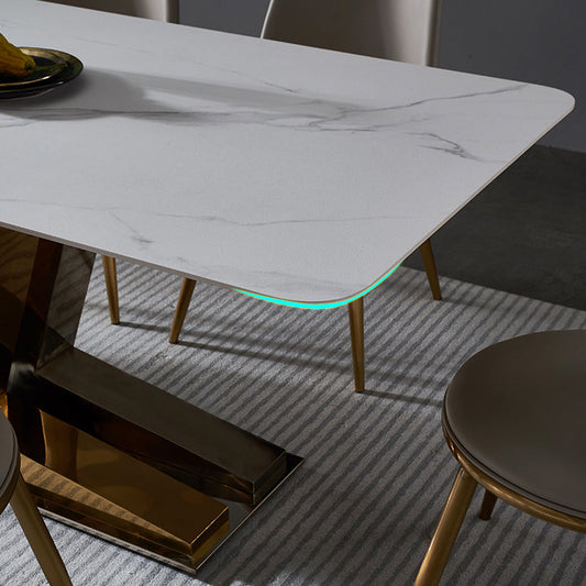 グラム長方形のダイネットセット1/4/5/7ピースのダイニングテーブルは、白い焼結された石の上部でセット