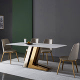 Glam Rectangle Dinette Set 1/4/5/7 Pieces Dining Table Set with White Sintered Stone Top