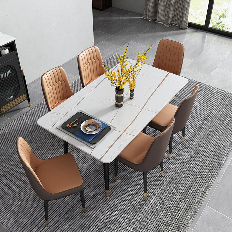 Set dinette rettangolare Glam Set tavolo da pranzo da 1/2/5/7 pezzi con piano in pietra sinterizzata
