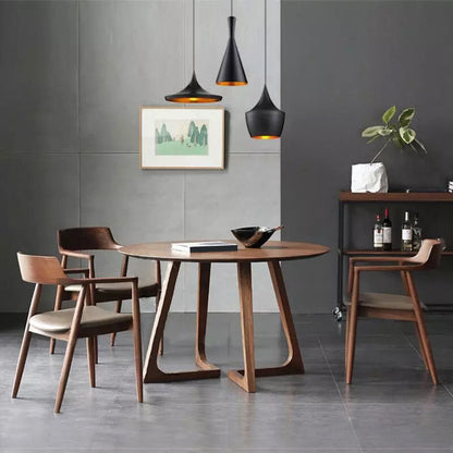 Mesa de comedor redonda de madera maciza de pino, mesa moderna con pedestal doble