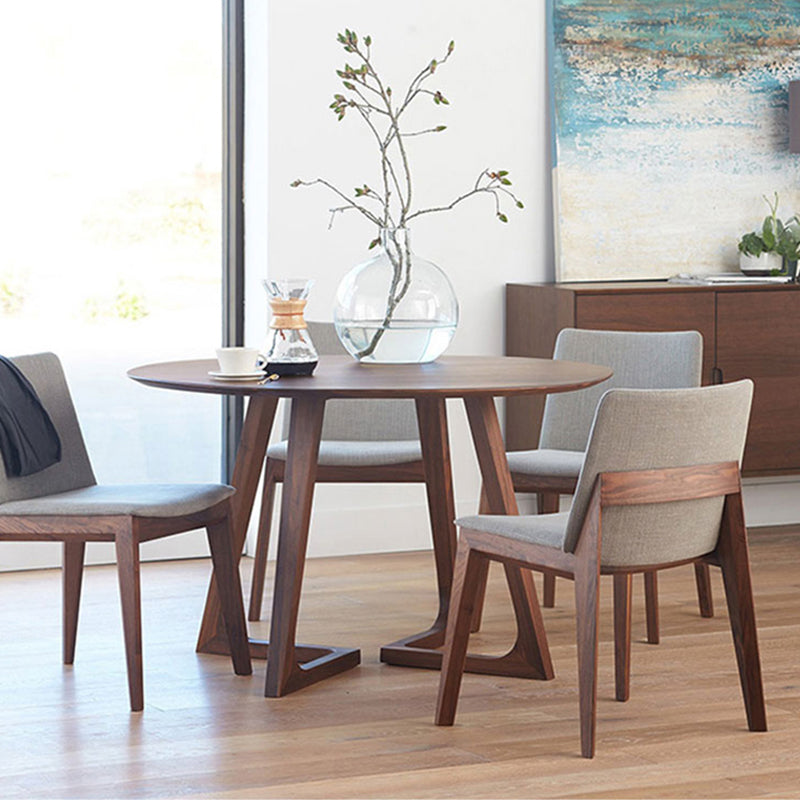 Mesa de comedor redonda de madera maciza de pino, mesa moderna con pedestal doble