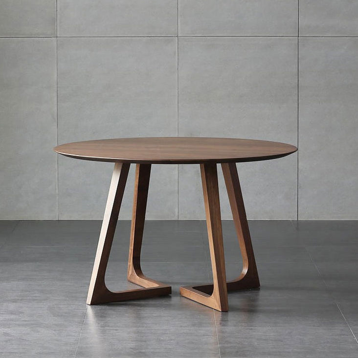 Mesa de comedor redonda de madera maciza de pino, mesa moderna con pedestal doble