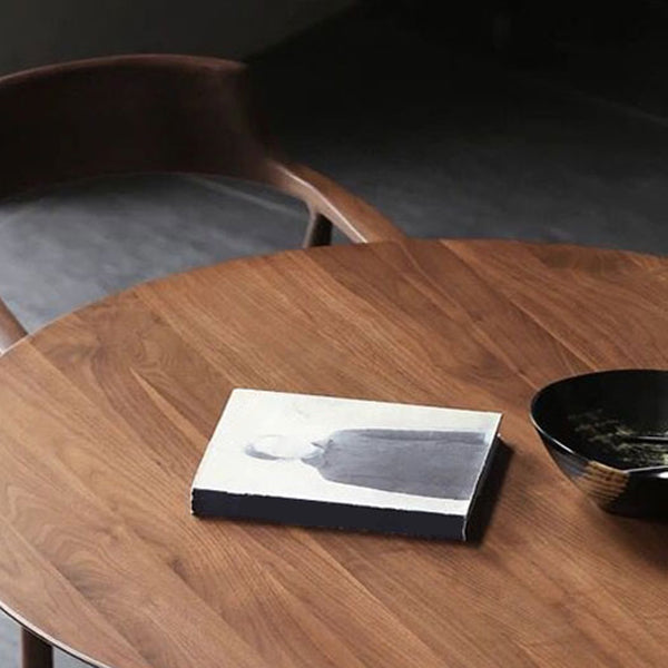 Mesa de comedor redonda de madera maciza de pino, mesa moderna con pedestal doble