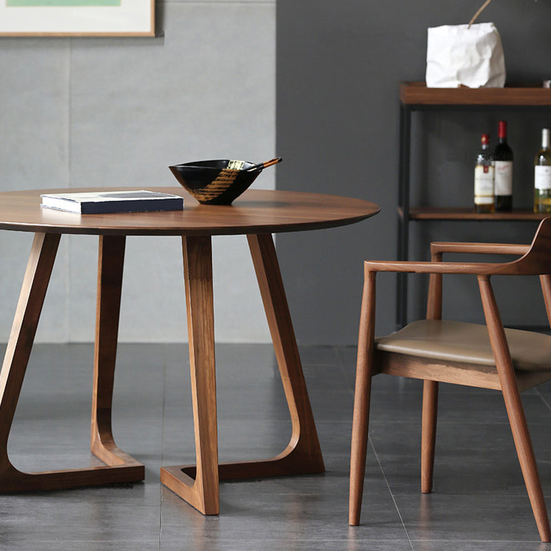 Mesa de comedor redonda de madera maciza de pino, mesa moderna con pedestal doble