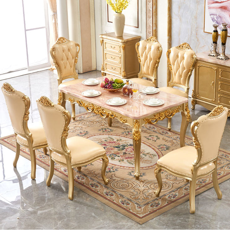 Rectangle 4 Legs Victorian Table Fixed Table with Marble Top Clearhalo 'Dining Tables & Seating' 'Dining Tables' 'dining_table' 'furn' 'furn_dining_table' 'Furniture' 'Kitchen & Dining Furniture' 5241264