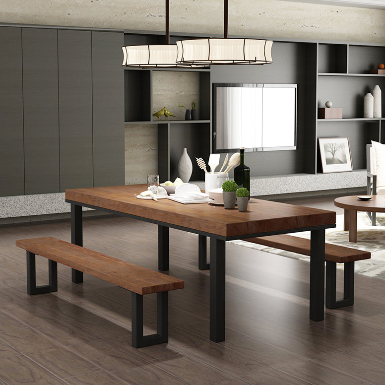 Mesa marrón industrial para mesa de comedor de restaurantes con black metal 4 patas