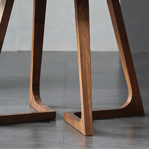Round Double Pedestal Modern Table Fixed Table with Solid Wood