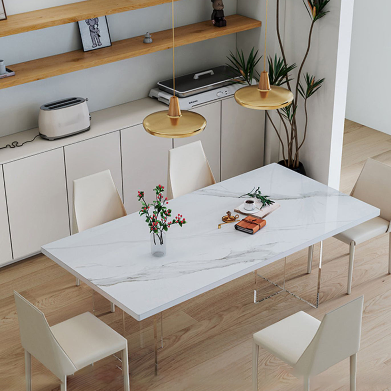 Moderne stijl eettafel rechthoekige tafel met acrylbasis voor thuis