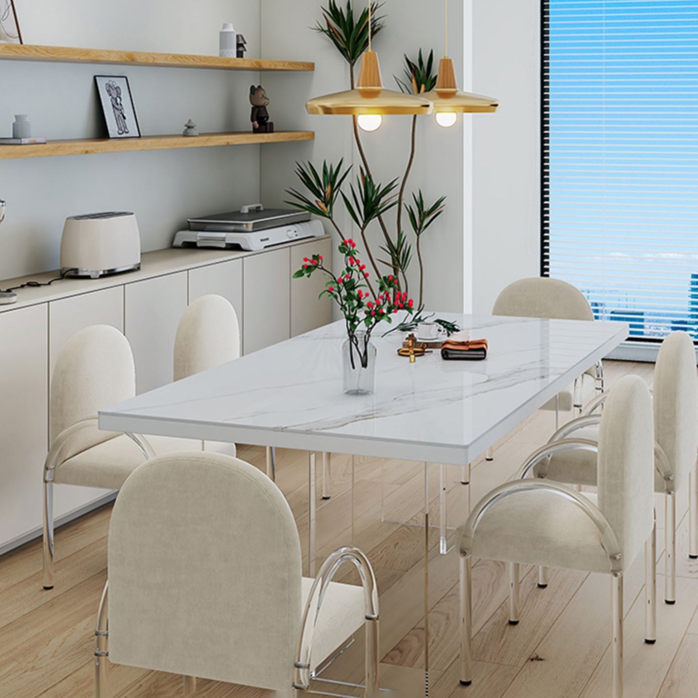 Moderne stijl eettafel rechthoekige tafel met acrylbasis voor thuis