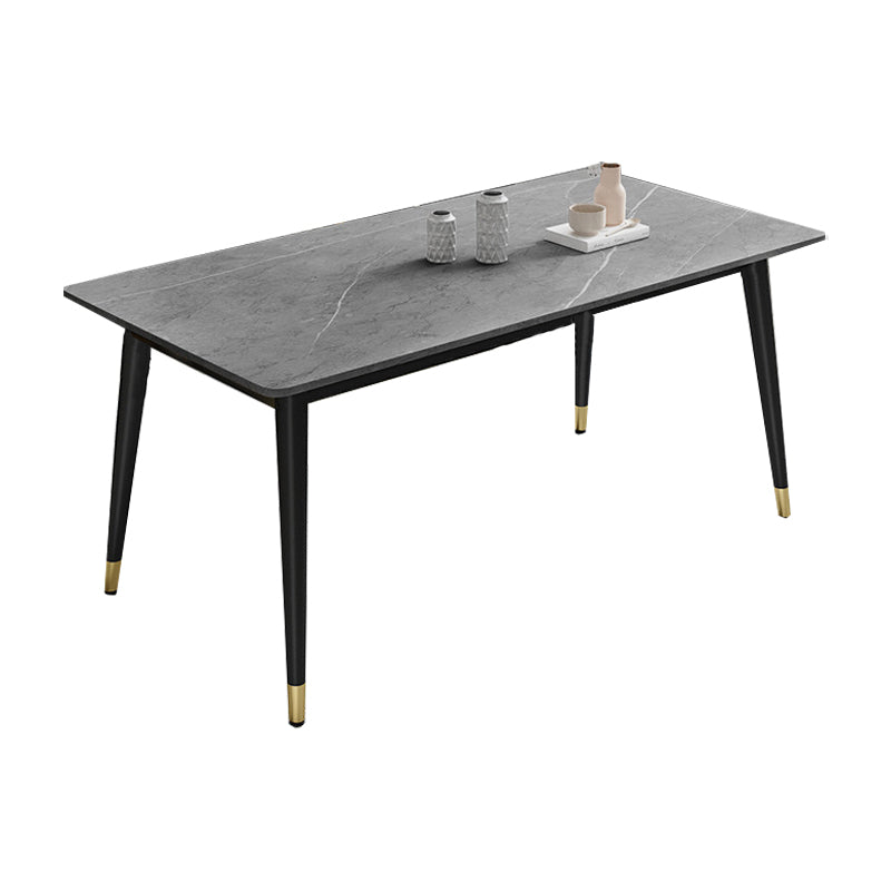 Sintered Stone Top Dining Table Simplicity Rectangle Table with 4 Iron Legs