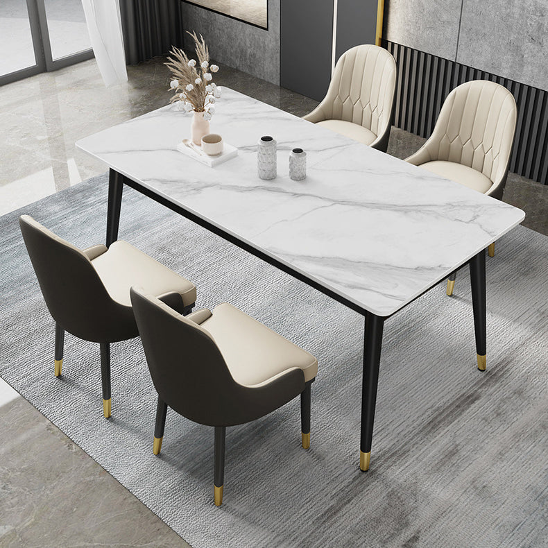 Sintered Stone Top Dining Table Simplicity Rectangle Table with 4 Iron Legs