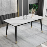Sintered Stone Top Dining Table Simplicity Rectangle Table with 4 Iron Legs