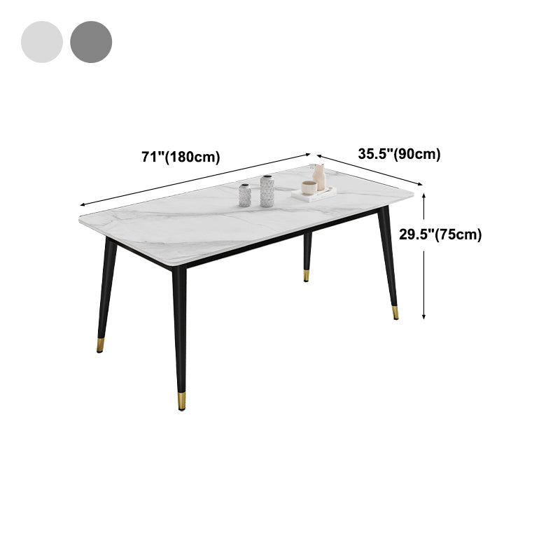 Sintered Stone Top Dining Table Simplicity Rectangle Table with 4 Iron Legs