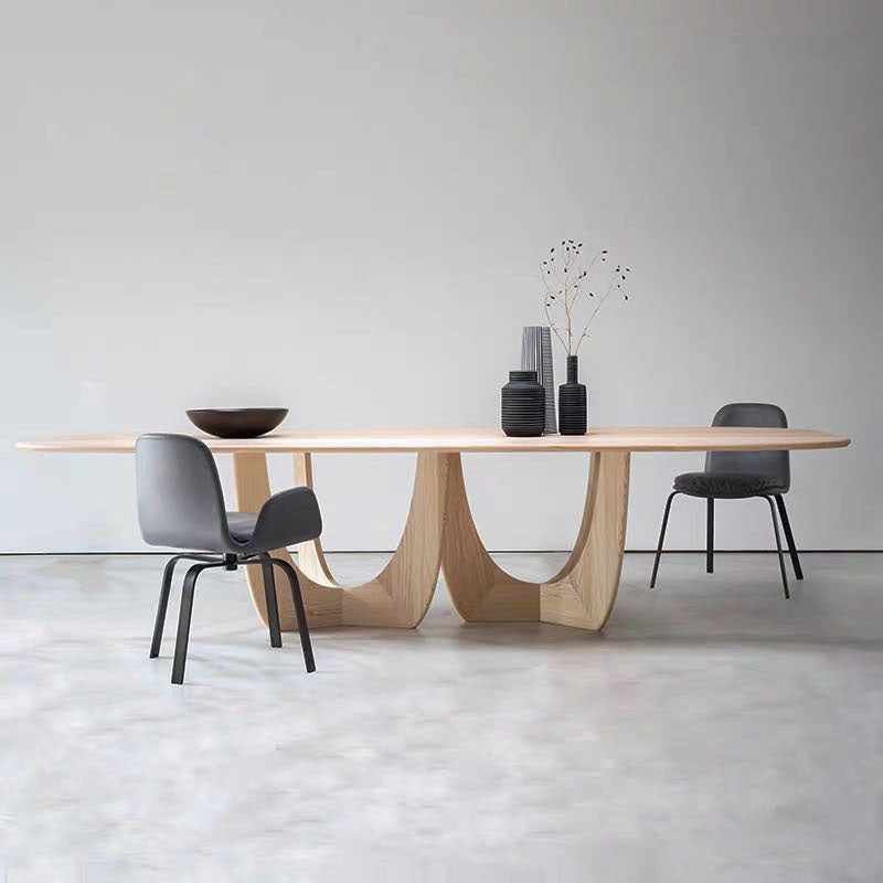 Contemporary Dining Table Oval Solid Wood Dinner Table Home Kitchen Dinner Natural 94.5"L x 35.4"W x 29.5"H Without Chairs Clearhalo 'Dining Tables & Seating' 'Dining Tables' 'dining_table' 'furn' 'furn_dining_table' 'Furniture' 'Kitchen & Dining Furniture' 5241477