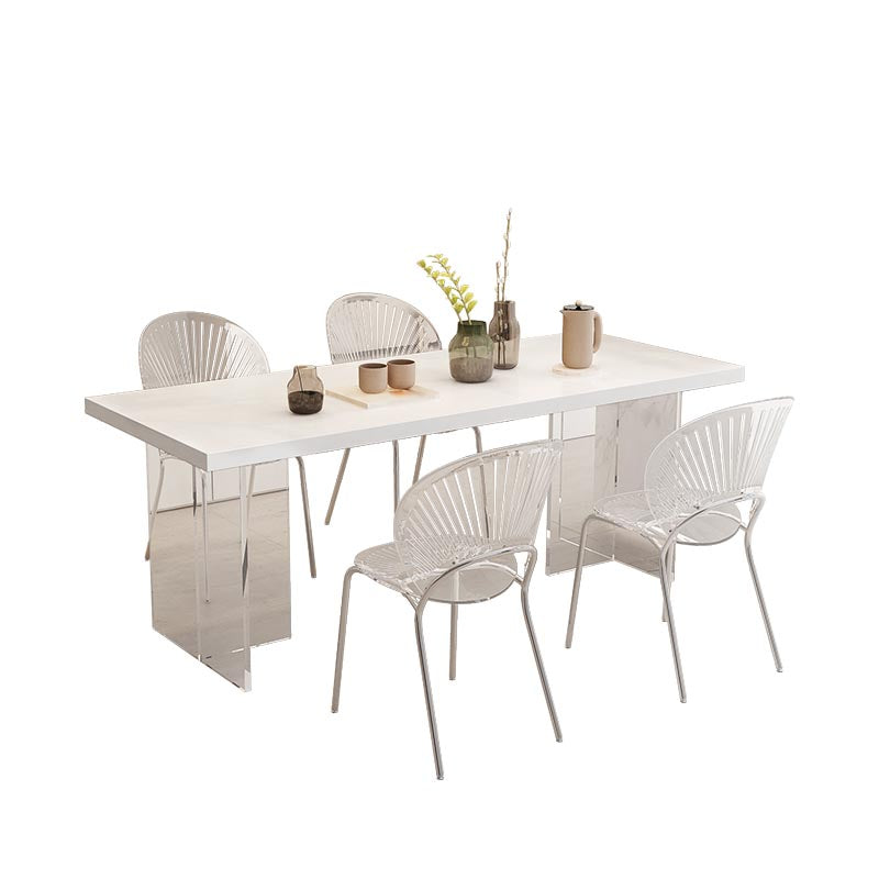 Moderne acryl -eetkamer keukentafel rechthoek witte dubbele voetstuktafel