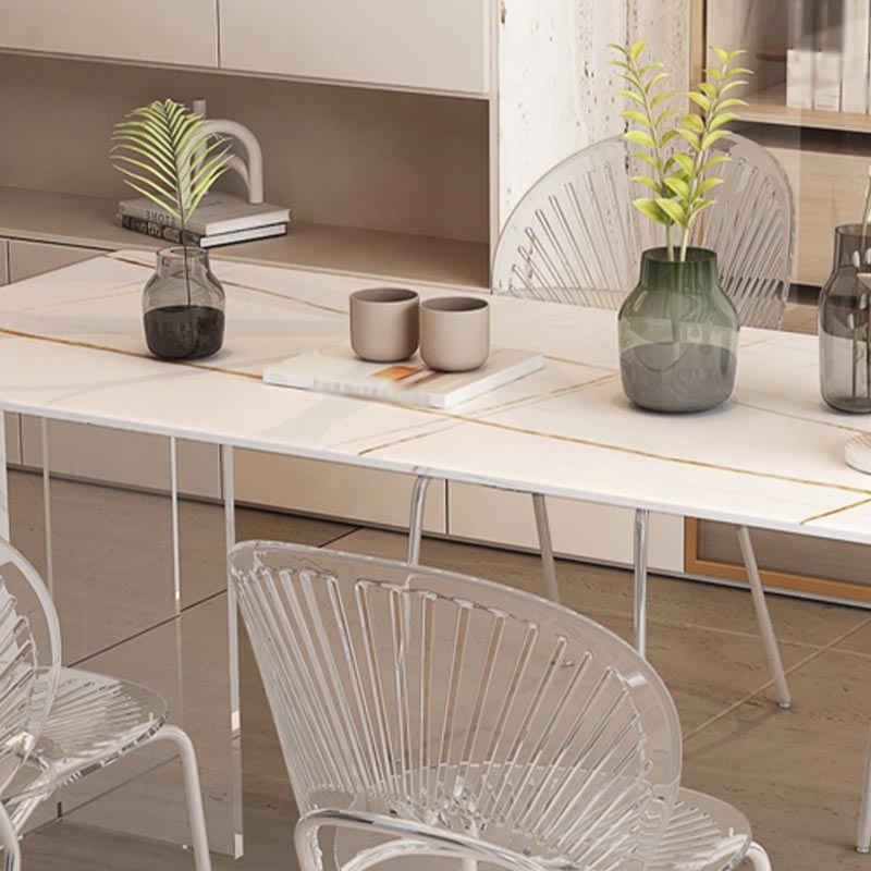 Moderne acryl -eetkamer keukentafel rechthoek witte dubbele voetstuktafel