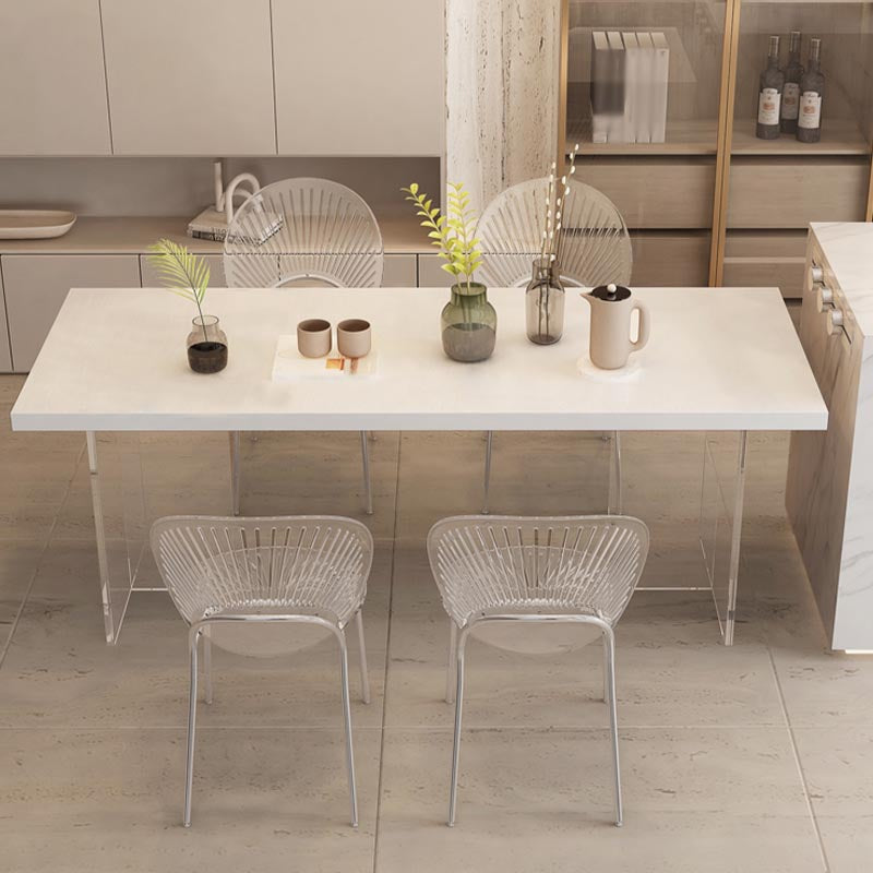 Moderne acryl -eetkamer keukentafel rechthoek witte dubbele voetstuktafel