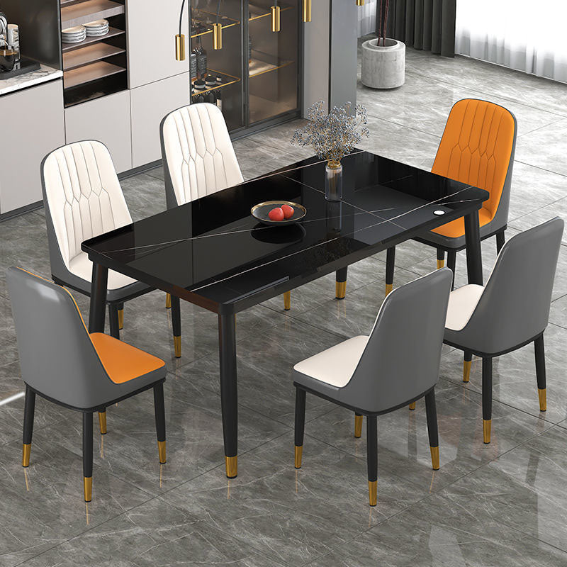 Modern White Marble Counter Table Rectangle Dining Table for Kitchen Black-Gold Without Chairs Clearhalo 'Dining Tables & Seating' 'Dining Tables' 'dining_table' 'furn' 'furn_dining_table' 'Furniture' 'Kitchen & Dining Furniture' 5241569