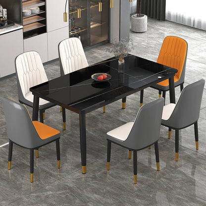 Modern White Marble Counter Table Rectangle Dining Table for Kitchen Black-Gold Without Chairs Clearhalo 'Dining Tables & Seating' 'Dining Tables' 'dining_table' 'furn' 'furn_dining_table' 'Furniture' 'Kitchen & Dining Furniture' 5241569